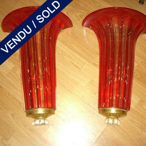 Set of red and gilded sonces in glass of Murano - SOLD